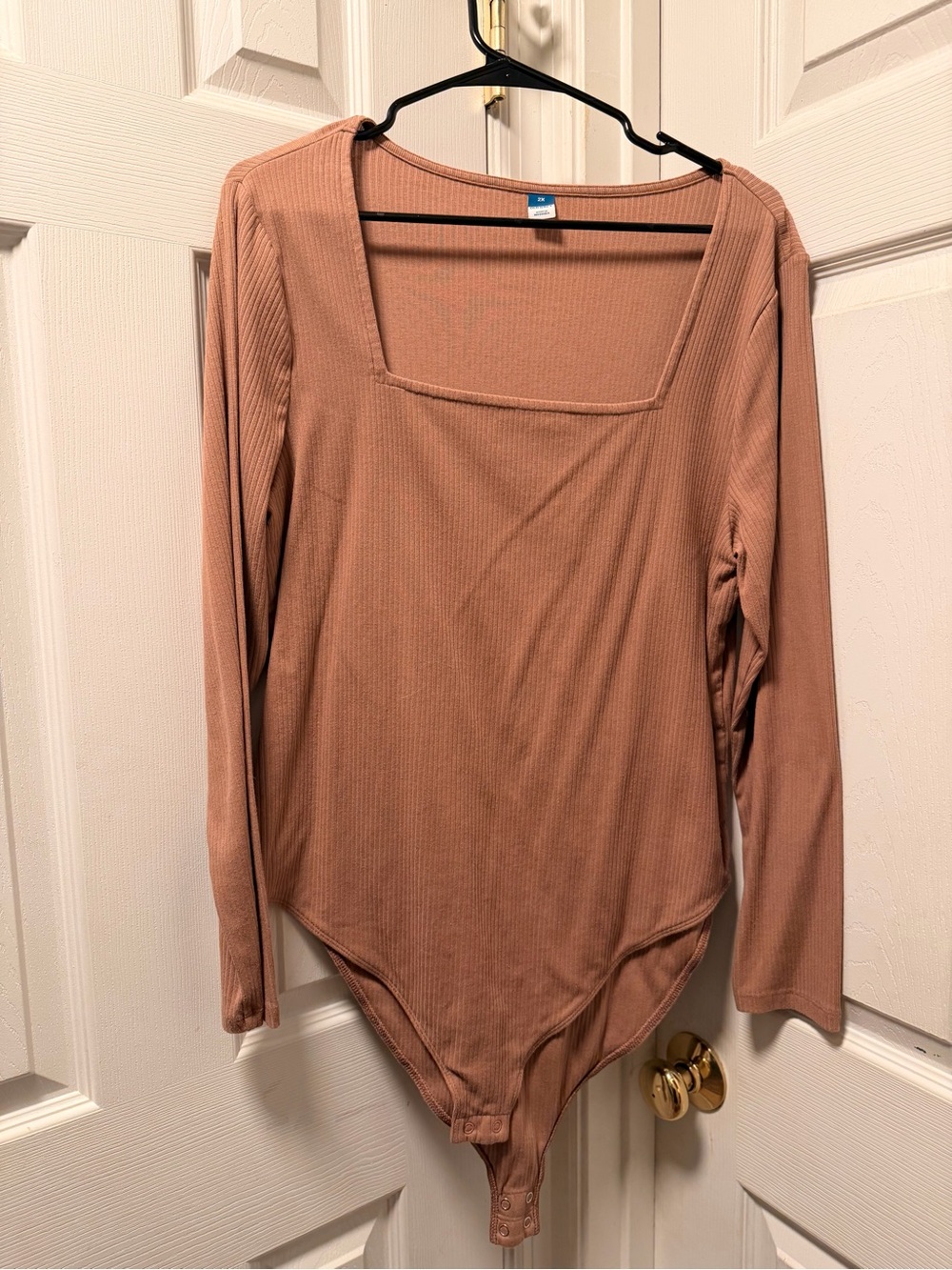 Ribbed Square-Neck Long Sleeve Bodysuit - nude